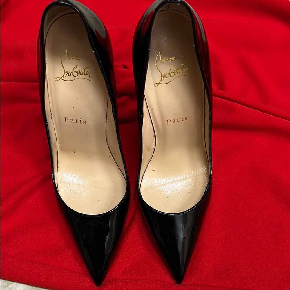 Christian Louboutin Black Patent Pointed-Toe Pumps